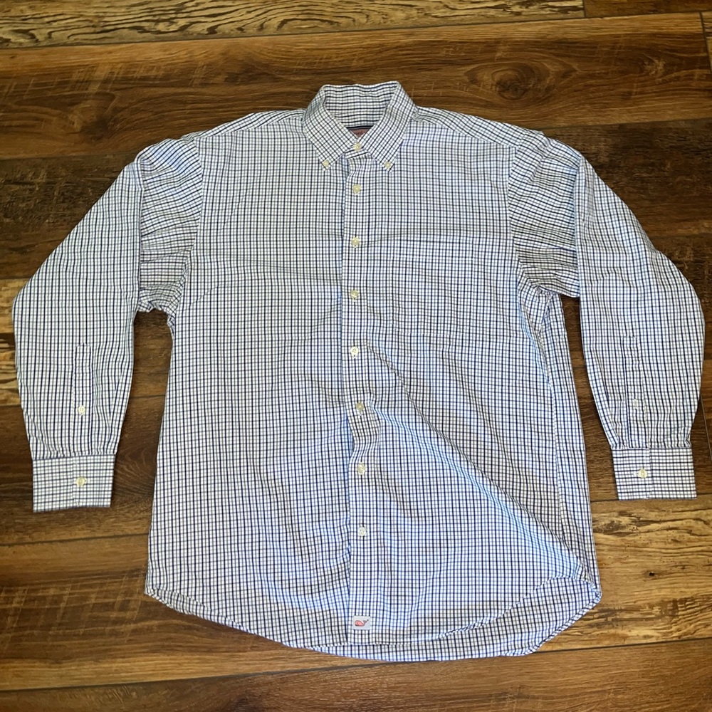 White with blue stripes VV button up
